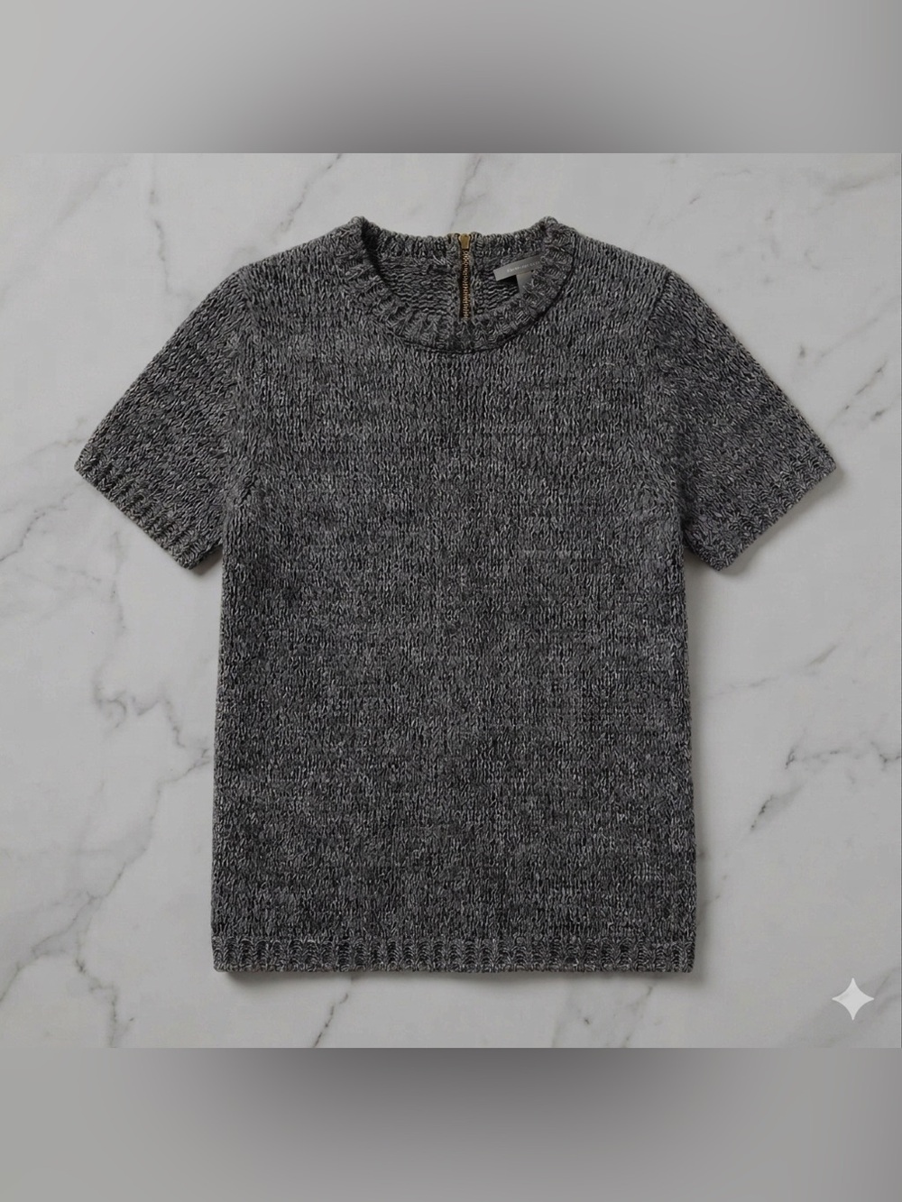 H&M Gray Textured Chunky Knit Top Short Sleeve Back Zipper Sweater Women's SZ XS